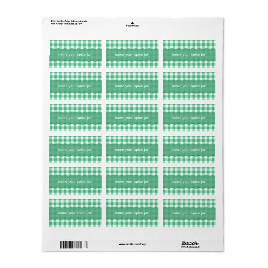 Groene Gingham Geruite Design Keukenlabel Etiket (Full Sheet)