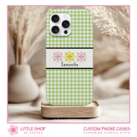 Groene Gingham Karo Bloem Monogram