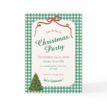 Groene Gingham Kerstfeest Uitnodigingskaart