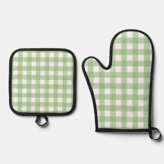 Groene Gingham Keukenhandschoenen Ovenwant & Pannenlap Set