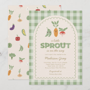 Groene Gingham Kleine Spruit op Komst Baby Shower Kaart