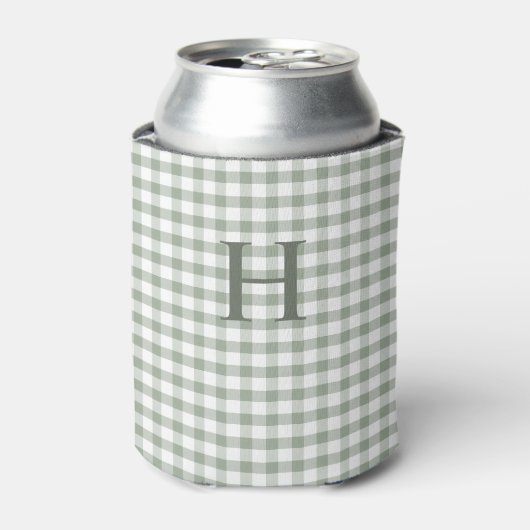 Groene Gingham Moderne Monogram Blikjeskoeler (Blikje Voorkant)
