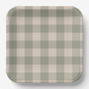 Groene Gingham Papieren Borden - 23cm   Salty Bark Bordje