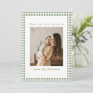 Groene Gingham Plaid Aangepaste Foto Kerstmis Feestdagenkaart