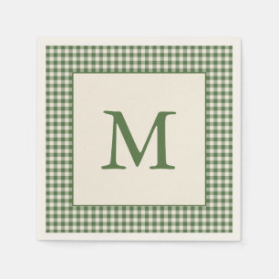 Groene Gingham Plaid Aangepaste Monogram Eerste Le Servet