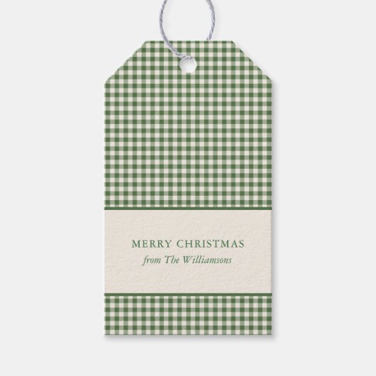 Groene Gingham Plaid Aangepaste Naam Kerstmis Cadeaulabel (Voorkant)