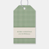 Groene Gingham Plaid Aangepaste Naam Kerstmis Cadeaulabel (Achterkant)