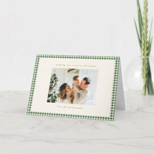 Groene Gingham Plaid Douane Foto Kerst Gevouwen Feestdagen Kaart