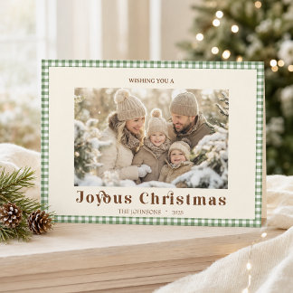Groene Gingham Prettig Kerstmis Foto Vouwkaart Bedankkaart