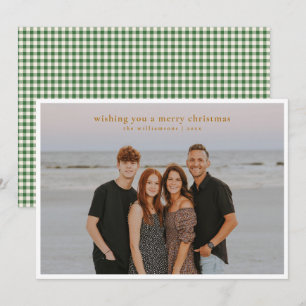 Groene Gingham Prettig Kerstmis Volledige Familief Feestdagenkaart