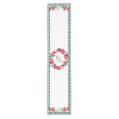 Groene Gingham & Rode Granaatappel Custom Monogram Korte Tafelloper (Voorkant)