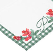 Groene Gingham & Rode Granaatappel Custom Monogram Korte Tafelloper (Hoek)
