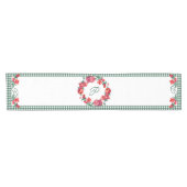 Groene Gingham & Rode Granaatappel Custom Monogram Korte Tafelloper (Horizontaal)