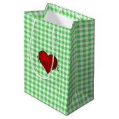 Groene Gingham Rood hart Met Liefde Medium Cadeauzakje (Voorkant Gekanteld)