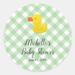Groene Gingham Rubber Duckie Baby Shower Ronde Sticker