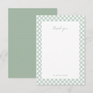 Groene gingham schattig gepersonaliseerd baby show bedankkaart