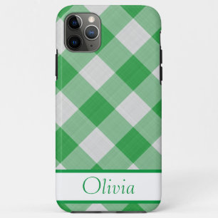 Groene Gingham Simple Name Minimalistics iPhone 11 Pro Max Hoesje