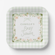 Groene Gingham Strik Baby Shower Papieren Borden
