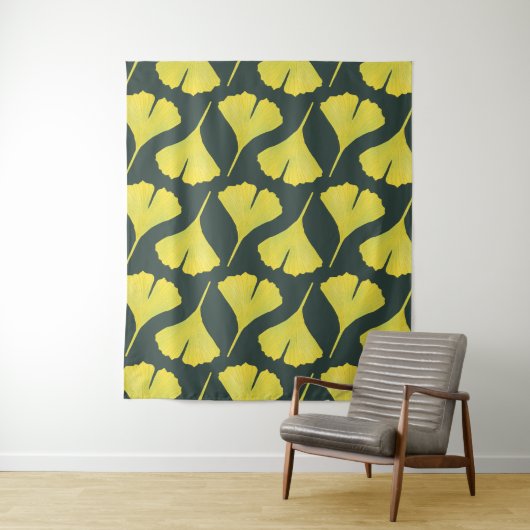 Groene Ginkgo Leaf Patroon – Spring Botanical Wandkleed (In situ)