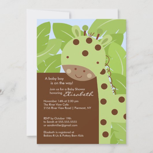 Groene Giraffe Baby shower Uitnodiging (Voorkant)