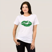 Groene Girly Glitter Shamrock Lips | St. Patrick's Tri-Blend Shirt (Voorkant volledig)