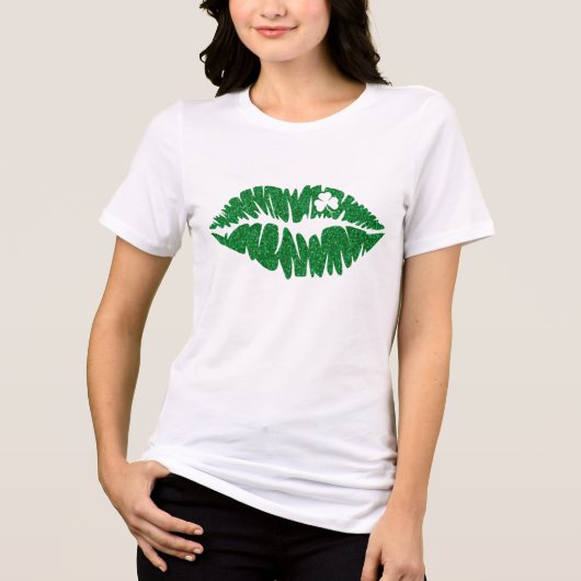 Groene Girly Glitter Shamrock Lips | St. Patrick's Tri-Blend Shirt (Voorkant)