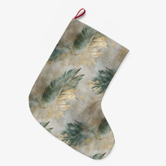 Groene Glam Chique Goud Wit Tropisch Bladeren Grote Kerstsok (Voorkant (Hangend))