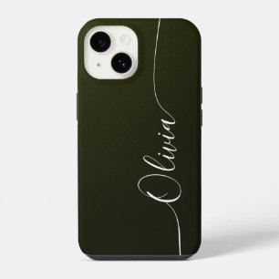Groene Glans Elegante Calligrafie Script Naam iPhone 14 Hoesje