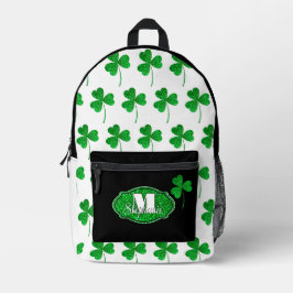 Groene Glanzende Klavertjes Monogram Groene Klaver Bedrukte Rugzak