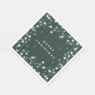 Groene glanzende lichtjes Kerstfeest Papier Servet