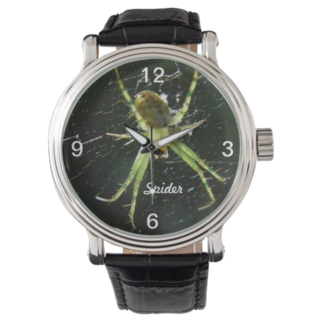 Groene glanzende spin horloge (Voorkant)