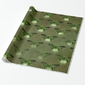 Groene Glimmer Vlinder Cadeaupapier (Uitgerold)