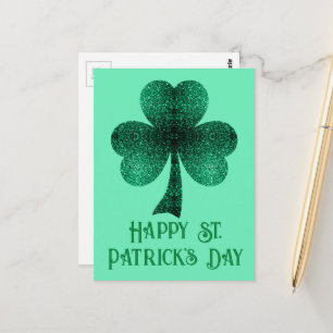 Groene glinsterende klavertje St. Patrick's Day tu Briefkaart