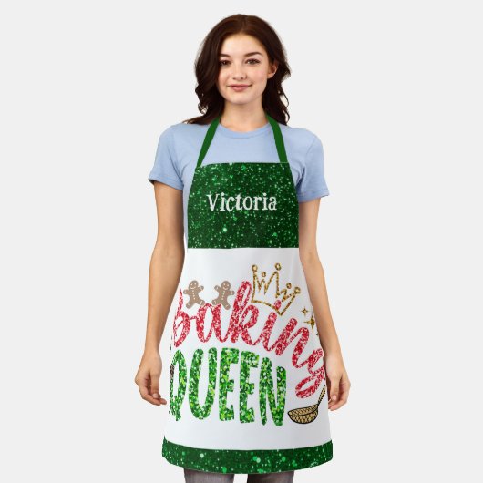 Groene glitter bakken koningin gepersonaliseerd schort (Gedragen)