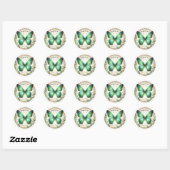 Groene Glitter bladeren vlinder - Dank u - Ronde Sticker (Vel)