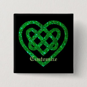 Groene Glitter Celtic Heart Knot Square Button