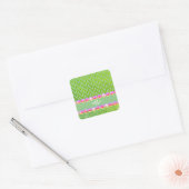 Groene Glitter Chevron Pink Bling Monogram Vierkante Sticker (Envelop)