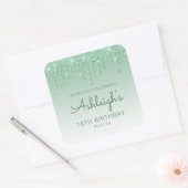 Groene Glitter Drip 18th Birthday Dank u Vierkante Sticker (Envelop)
