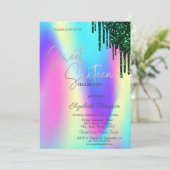 Groene Glitter Drips Holografisch Zoet 16 Kaart (Staand voorkant)