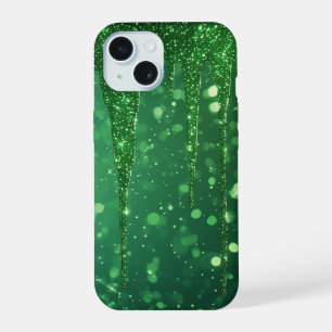 Groene Glitter Druppel Achtergrond Met Fonkelende  iPhone 15 Hoesje