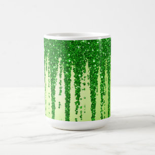 Groene Glitter Druppel Achtergrond Met Fonkeling Koffiemok