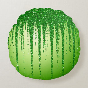 Groene Glitter Druppel Achtergrond Met Fonkeling Rond Kussen
