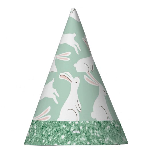 Groene Glitter Gingham Pset Rabbits Feesthoedjes (Rechts)