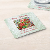 Groene Glitter Glas in lood Rode Kerstbloemen Kartonnen Onderzetters (Gebogen)