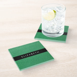 Groene Glitter, Glitter Achtergrond, Jouw naam Glazen Onderzetter