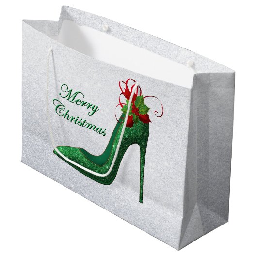 Groene Glitter Heels Gift Bag Groot Cadeauzakje (Voorkant Gekanteld)