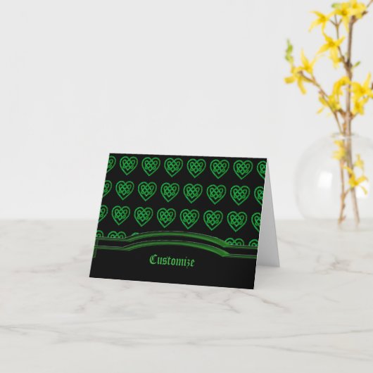 Groene Glitter Keltische Hart Knoop Patroon Note K Kaart (Gele Bloem)
