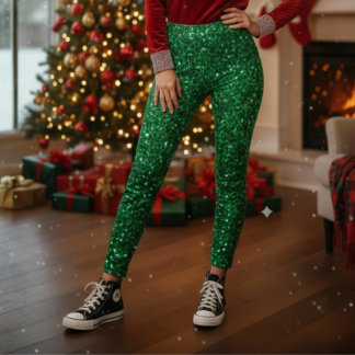 Groene Glitter Kerst Leggings