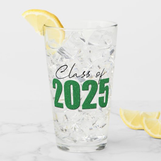 Groene Glitter Klasse van 2025 Glas (Voorkant ijs)