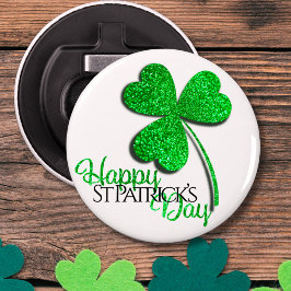 Groene Glitter Klaver Gelukkige St. Patrick's Dag Button Flesopener